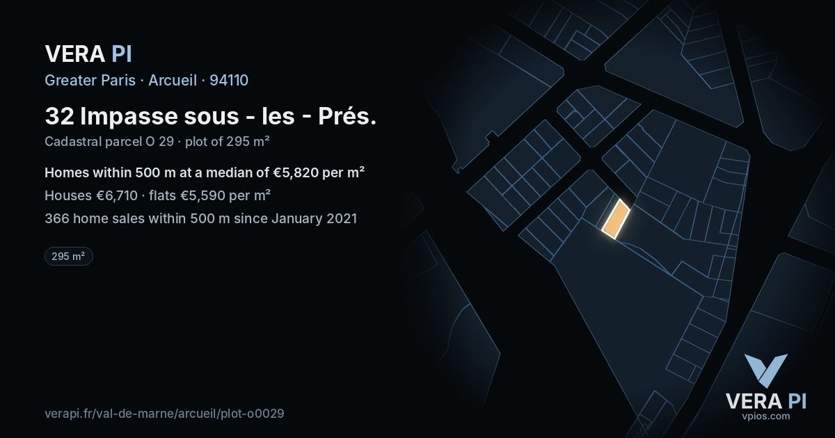 32 Impasse sous - les - Prés, Arcueil at night – the plot lit, the parcels around coloured by the prices near them