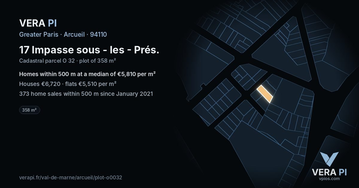 17 Impasse sous - les - Prés, Arcueil at night – the plot lit, the parcels around coloured by the prices near them
