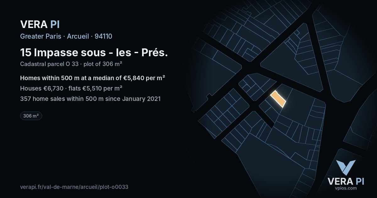 15 Impasse sous - les - Prés, Arcueil at night – the plot lit, the parcels around coloured by the prices near them