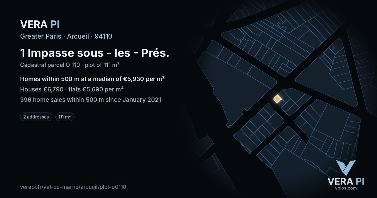 1 Impasse sous - les - Prés, Arcueil at night – the plot lit, the parcels around coloured by the prices near them