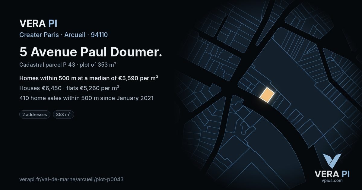 5 Avenue Paul Doumer, Arcueil at night – the plot lit, the parcels around coloured by the prices near them