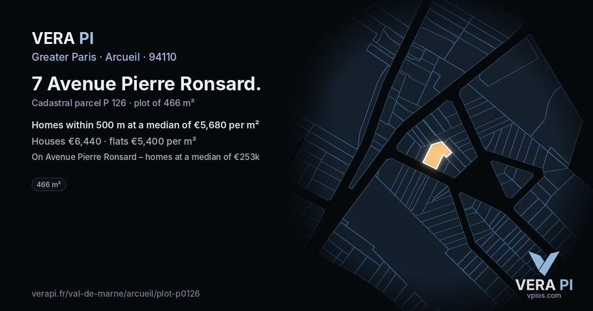 7 Avenue Pierre Ronsard, Arcueil at night – the plot lit, the parcels around coloured by the prices near them