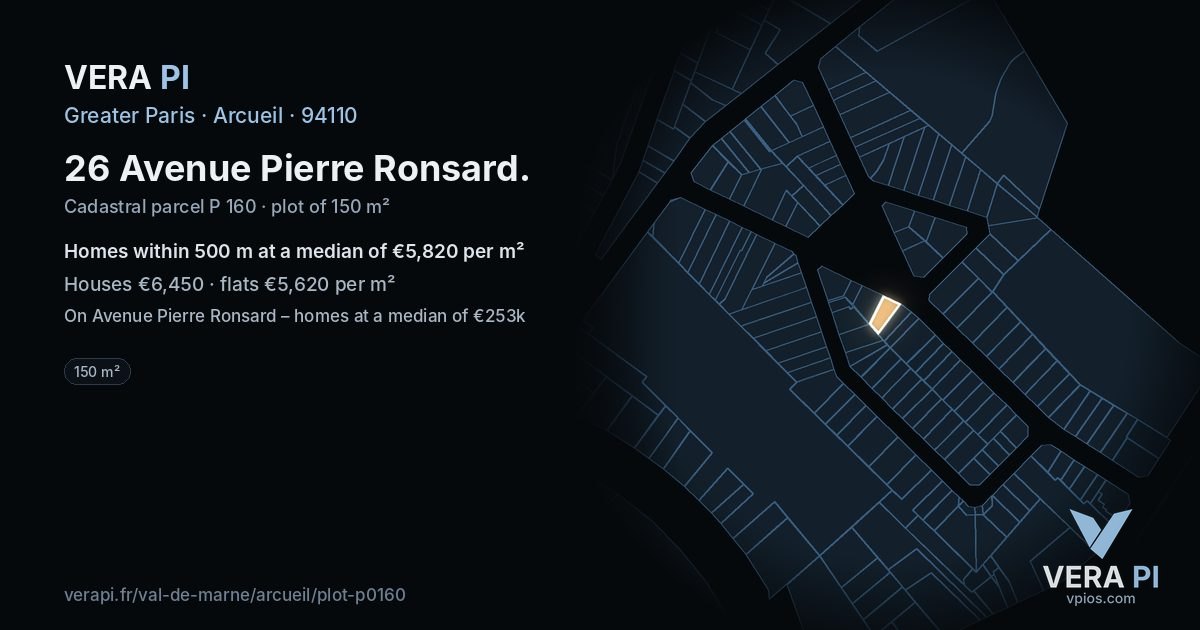 26 Avenue Pierre Ronsard, Arcueil at night – the plot lit, the parcels around coloured by the prices near them