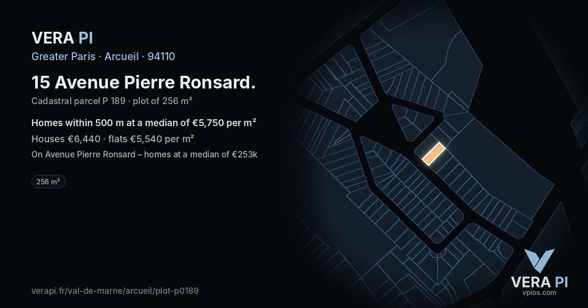15 Avenue Pierre Ronsard, Arcueil at night – the plot lit, the parcels around coloured by the prices near them