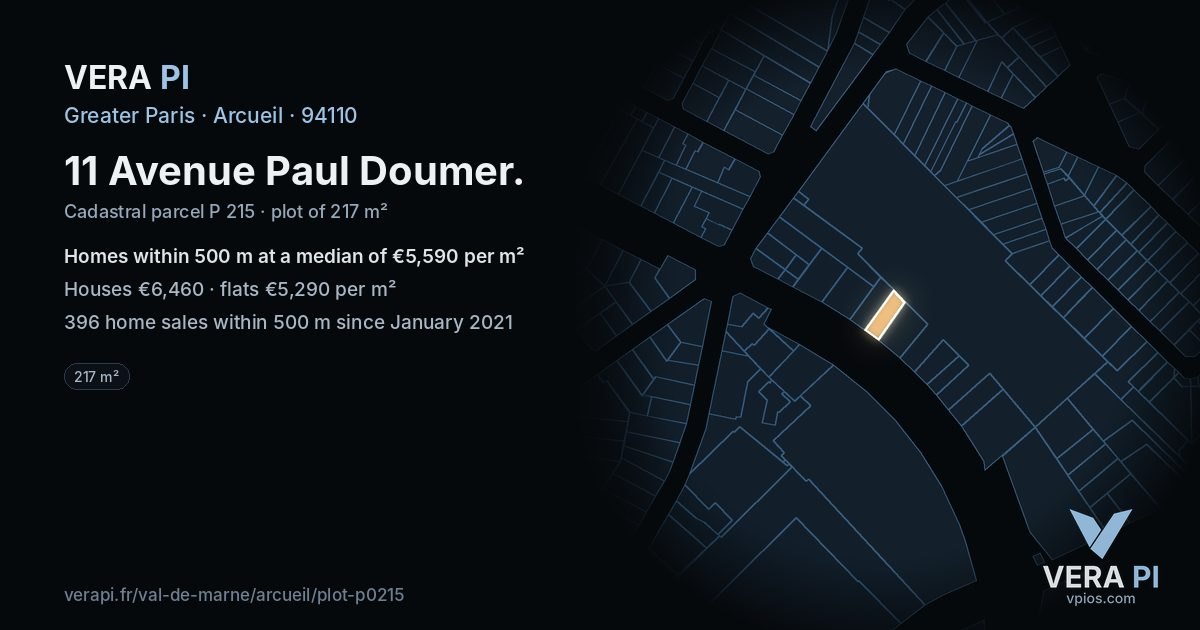 11 Avenue Paul Doumer, Arcueil at night – the plot lit, the parcels around coloured by the prices near them