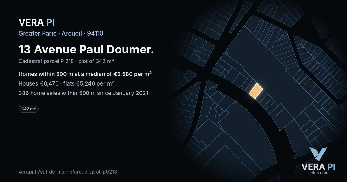 13 Avenue Paul Doumer, Arcueil at night – the plot lit, the parcels around coloured by the prices near them