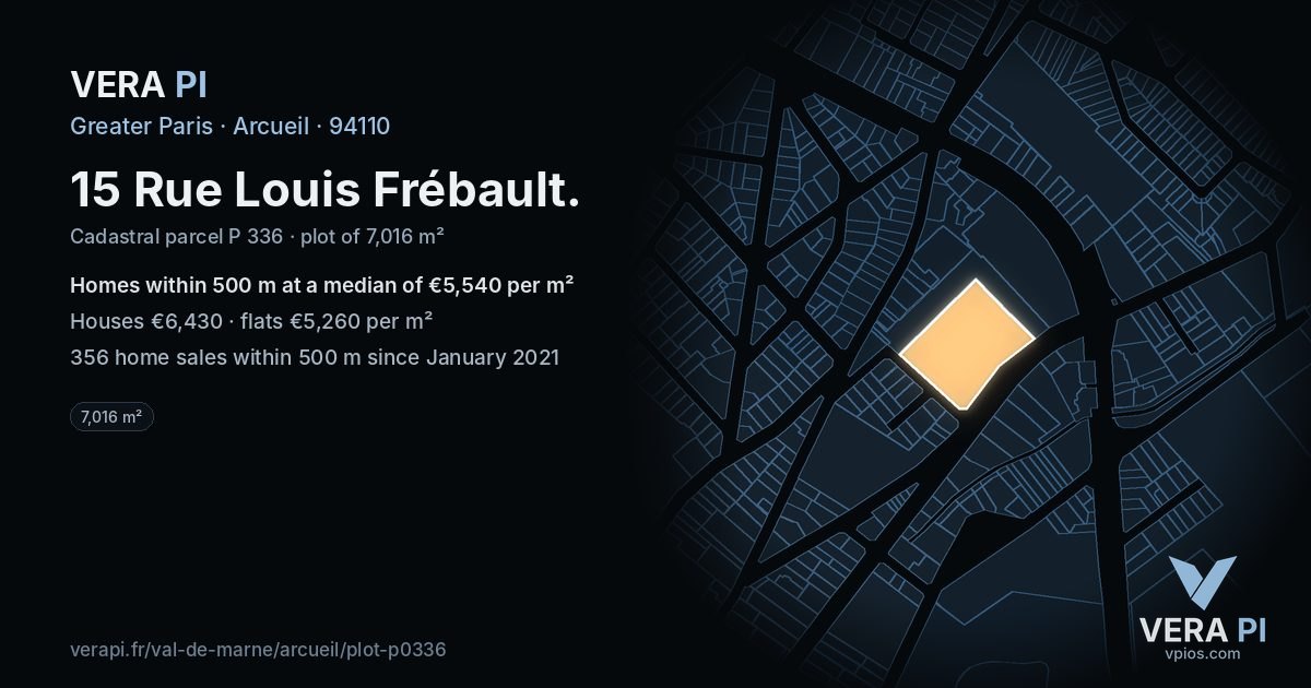 15 Rue Louis Frébault, Arcueil at night – the plot lit, the parcels around coloured by the prices near them