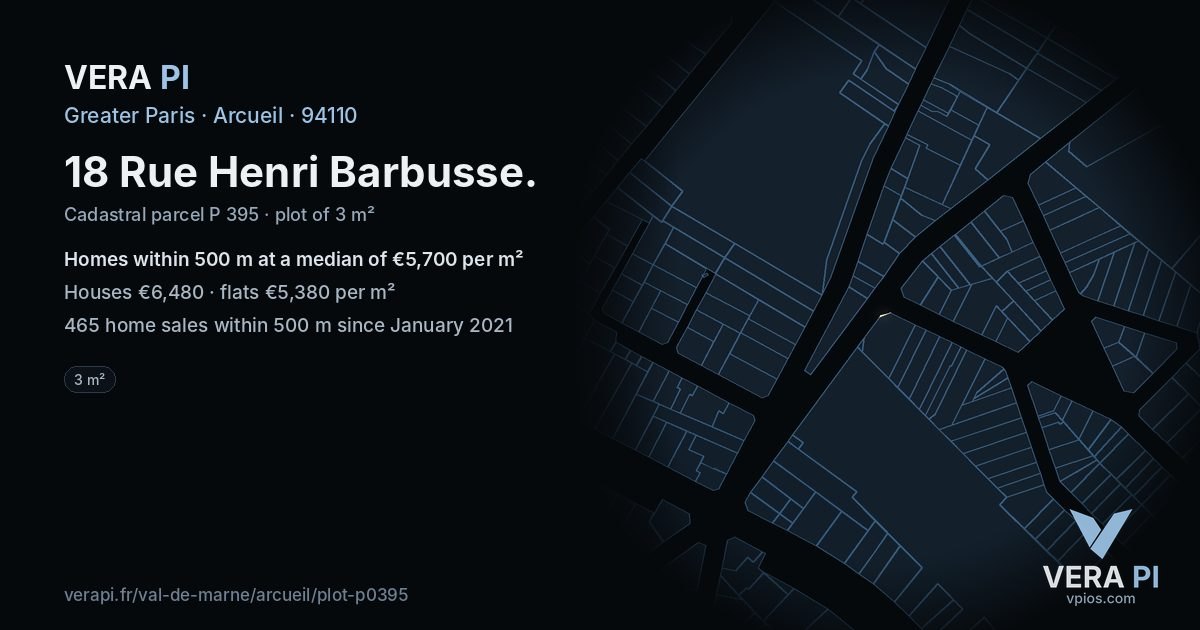 18 Rue Henri Barbusse, Arcueil at night – the plot lit, the parcels around coloured by the prices near them