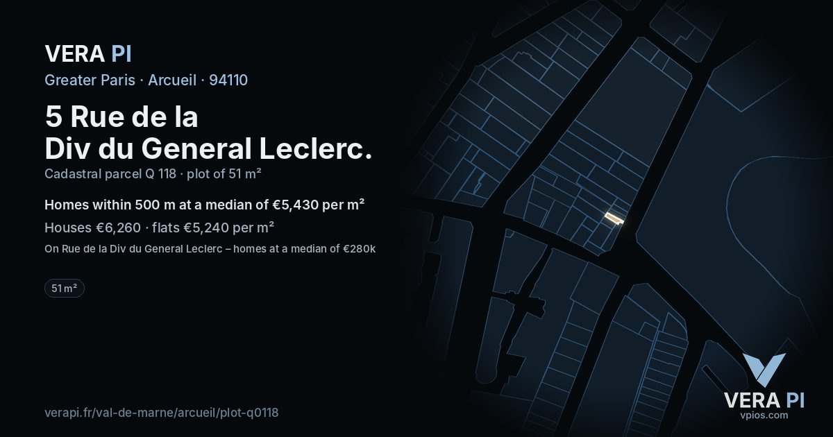 5 Rue de la Div du General Leclerc, Arcueil at night – the plot lit, the parcels around coloured by the prices near them