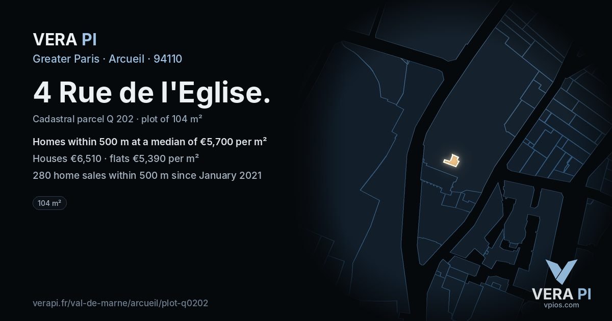 4 Rue de l'Eglise, Arcueil at night – the plot lit, the parcels around coloured by the prices near them