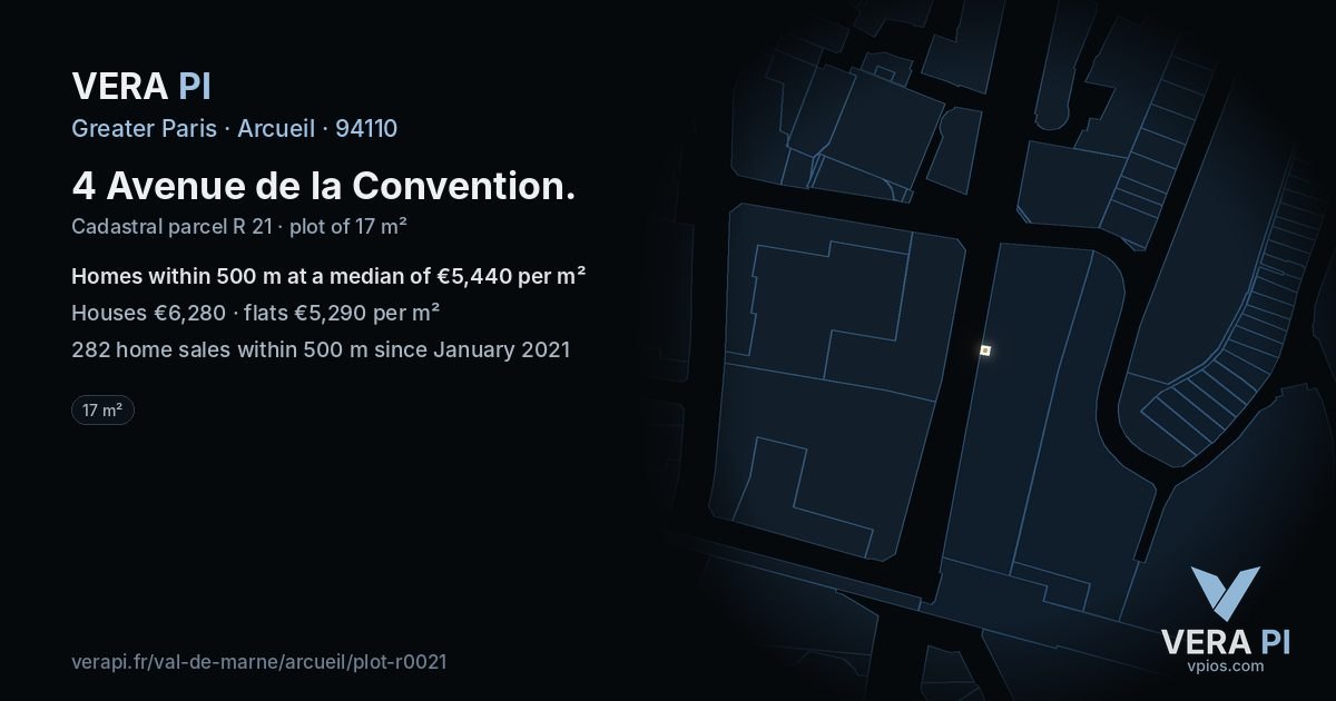 4 Avenue de la Convention, Arcueil at night – the plot lit, the parcels around coloured by the prices near them