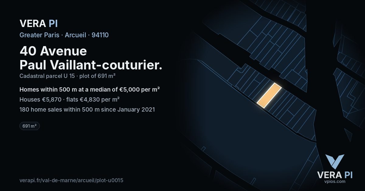 40 Avenue Paul Vaillant-couturier, Arcueil at night – the plot lit, the parcels around coloured by the prices near them