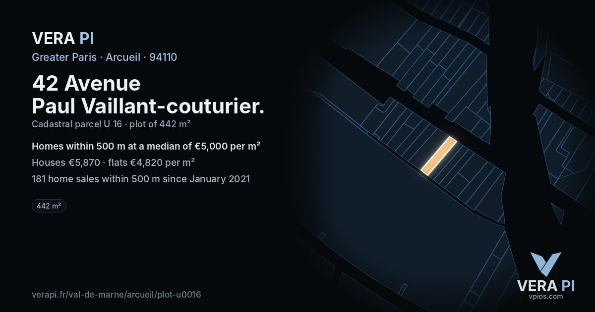 42 Avenue Paul Vaillant-couturier, Arcueil at night – the plot lit, the parcels around coloured by the prices near them
