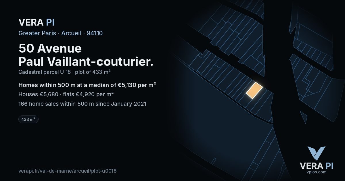 50 Avenue Paul Vaillant-couturier, Arcueil at night – the plot lit, the parcels around coloured by the prices near them
