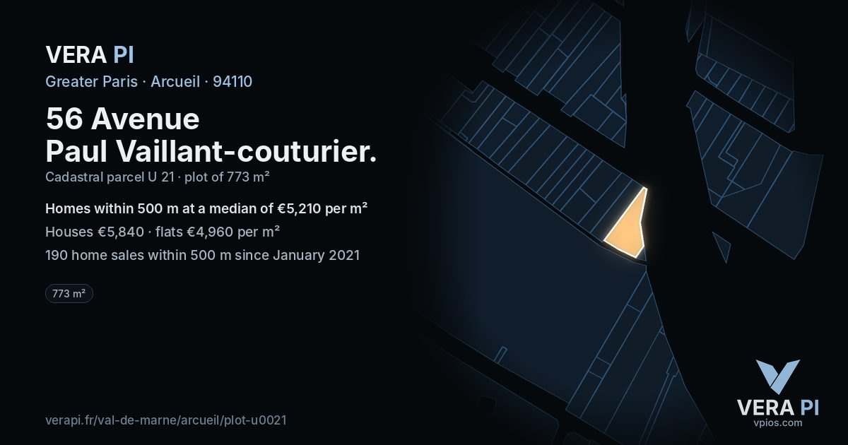 56 Avenue Paul Vaillant-couturier, Arcueil at night – the plot lit, the parcels around coloured by the prices near them