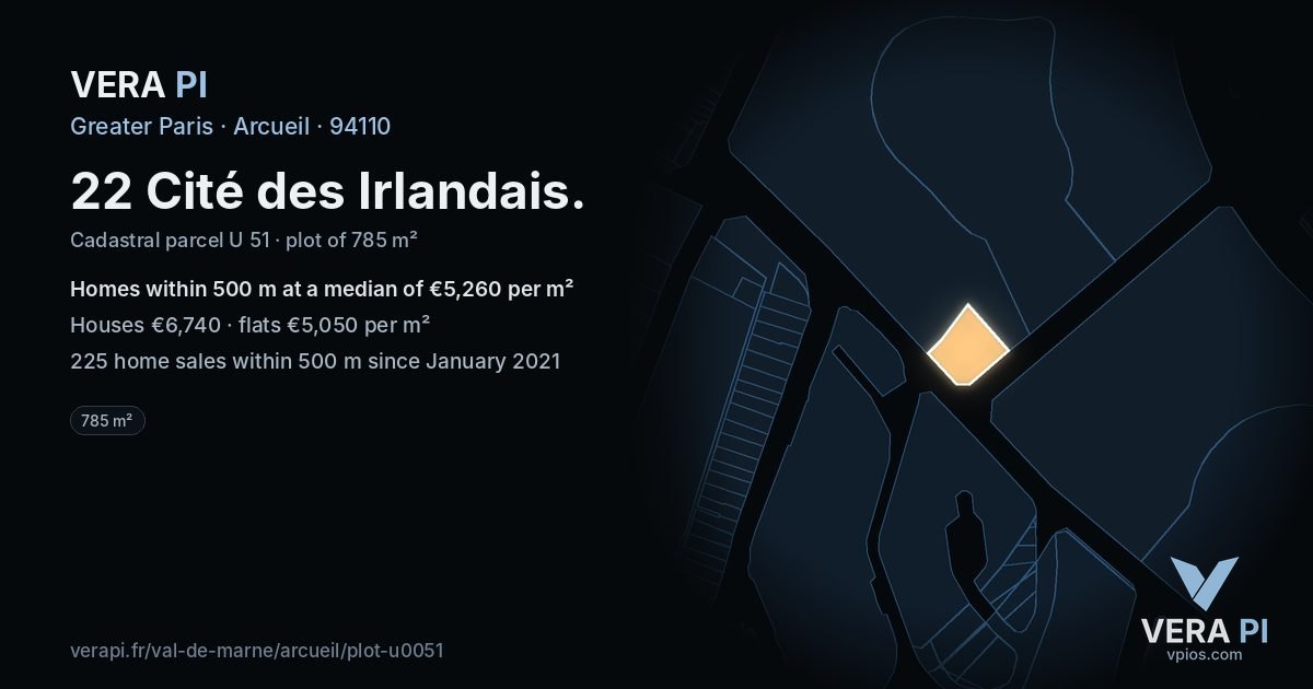 22 Cité des Irlandais, Arcueil at night – the plot lit, the parcels around coloured by the prices near them