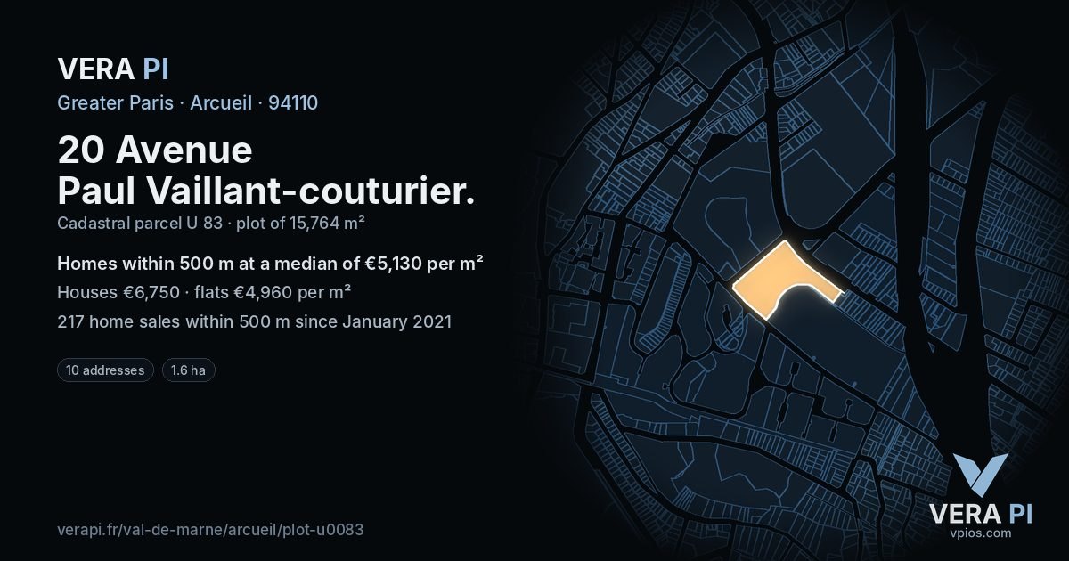 20 Avenue Paul Vaillant-couturier, Arcueil at night – the plot lit, the parcels around coloured by the prices near them