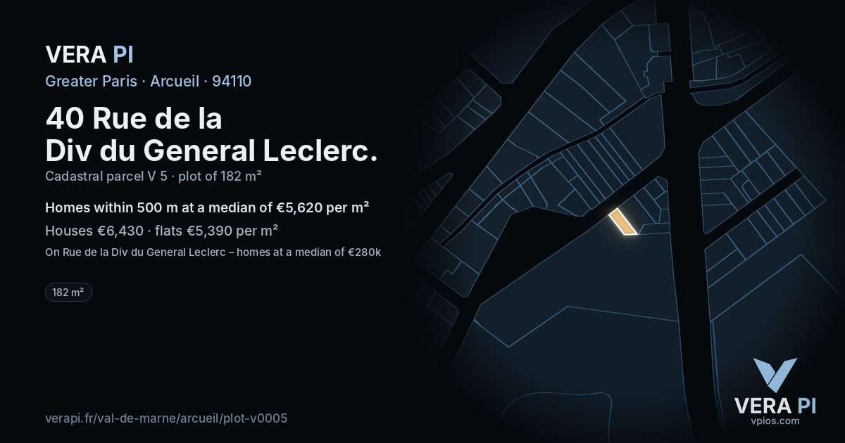 40 Rue de la Div du General Leclerc, Arcueil at night – the plot lit, the parcels around coloured by the prices near them