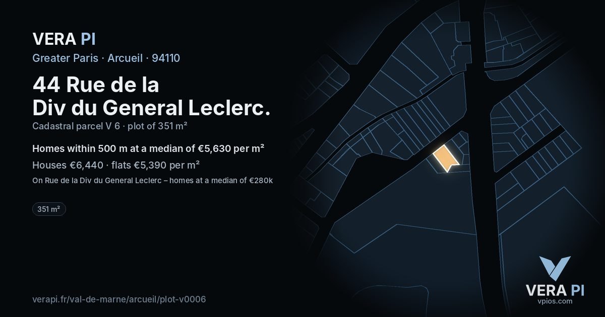 44 Rue de la Div du General Leclerc, Arcueil at night – the plot lit, the parcels around coloured by the prices near them