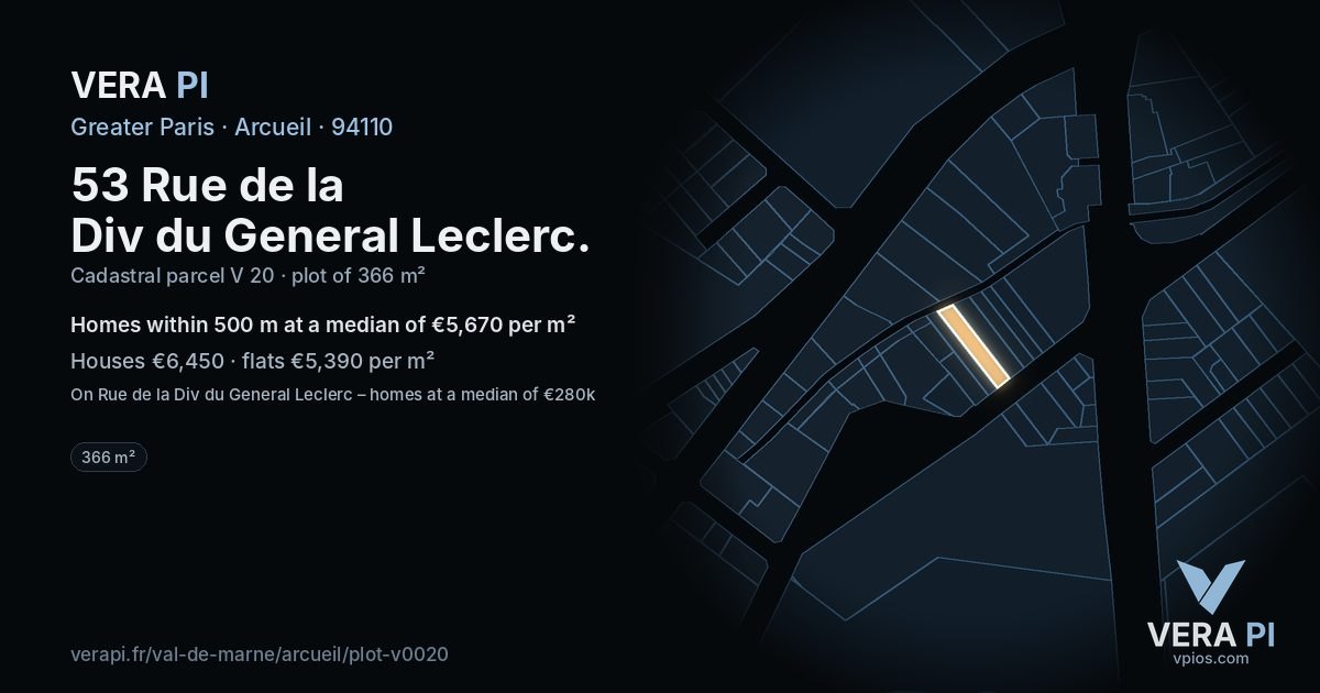 53 Rue de la Div du General Leclerc, Arcueil at night – the plot lit, the parcels around coloured by the prices near them