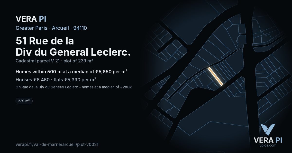 51 Rue de la Div du General Leclerc, Arcueil at night – the plot lit, the parcels around coloured by the prices near them