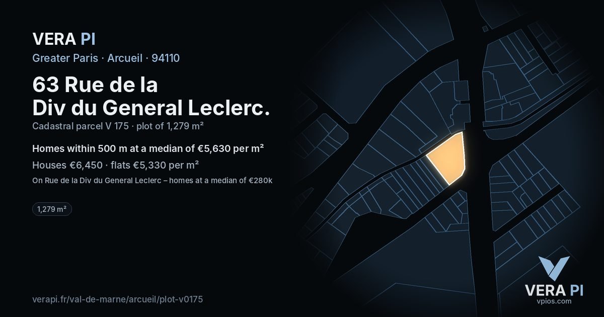 63 Rue de la Div du General Leclerc, Arcueil at night – the plot lit, the parcels around coloured by the prices near them