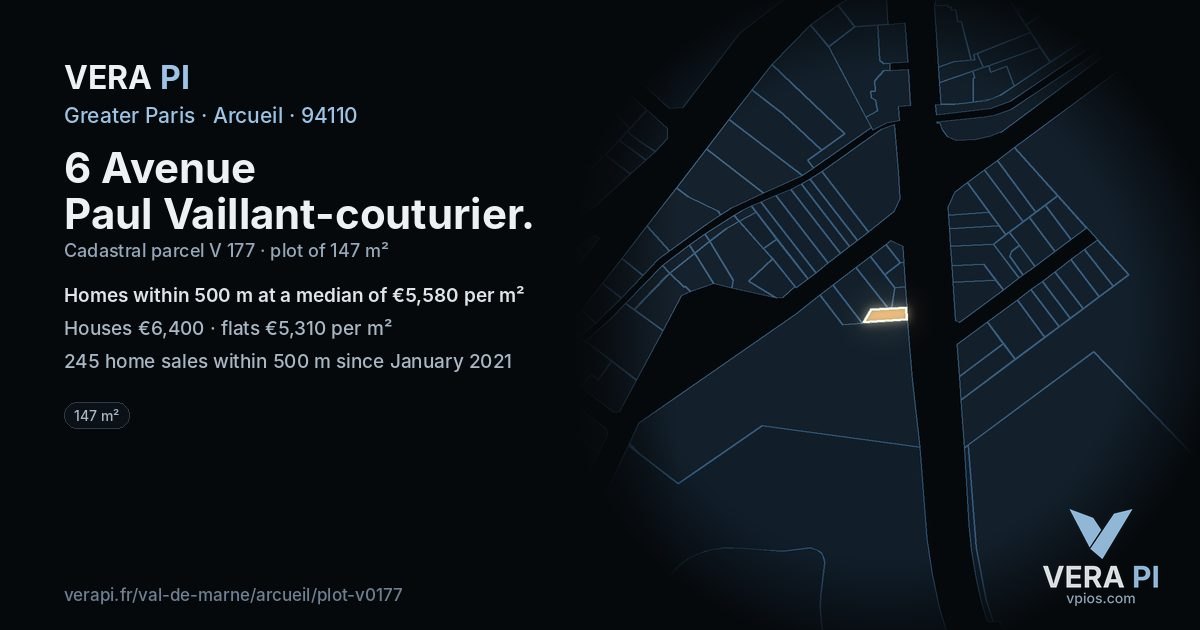 6 Avenue Paul Vaillant-couturier, Arcueil at night – the plot lit, the parcels around coloured by the prices near them