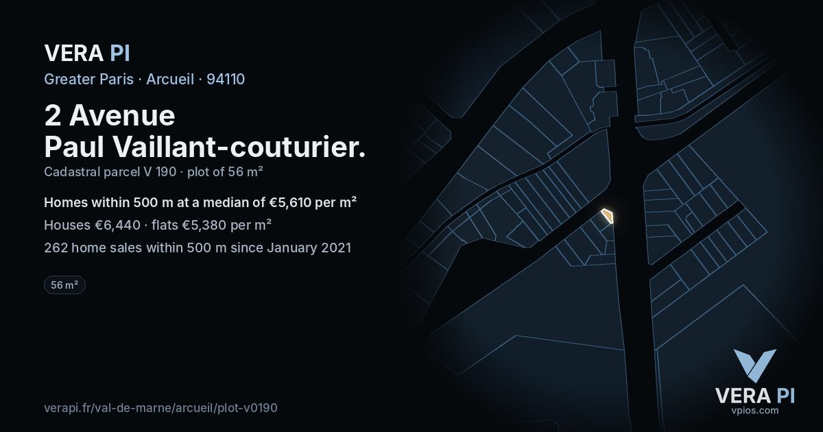 2 Avenue Paul Vaillant-couturier, Arcueil at night – the plot lit, the parcels around coloured by the prices near them