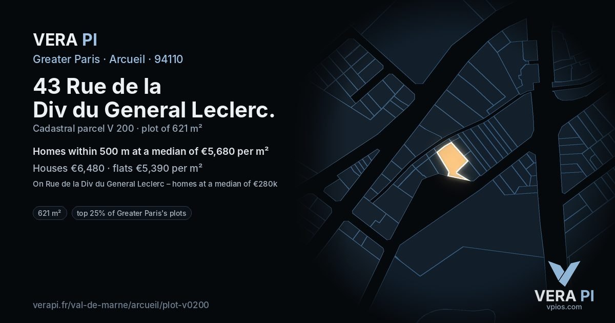 43 Rue de la Div du General Leclerc, Arcueil at night – the plot lit, the parcels around coloured by the prices near them