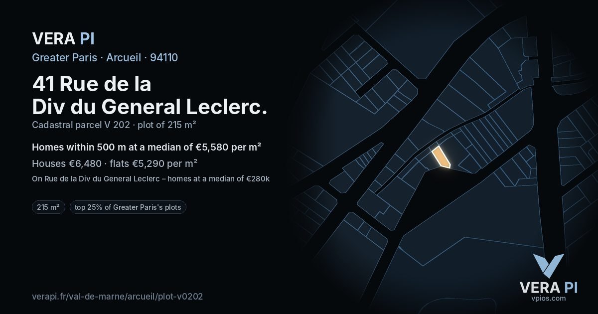 41 Rue de la Div du General Leclerc, Arcueil at night – the plot lit, the parcels around coloured by the prices near them
