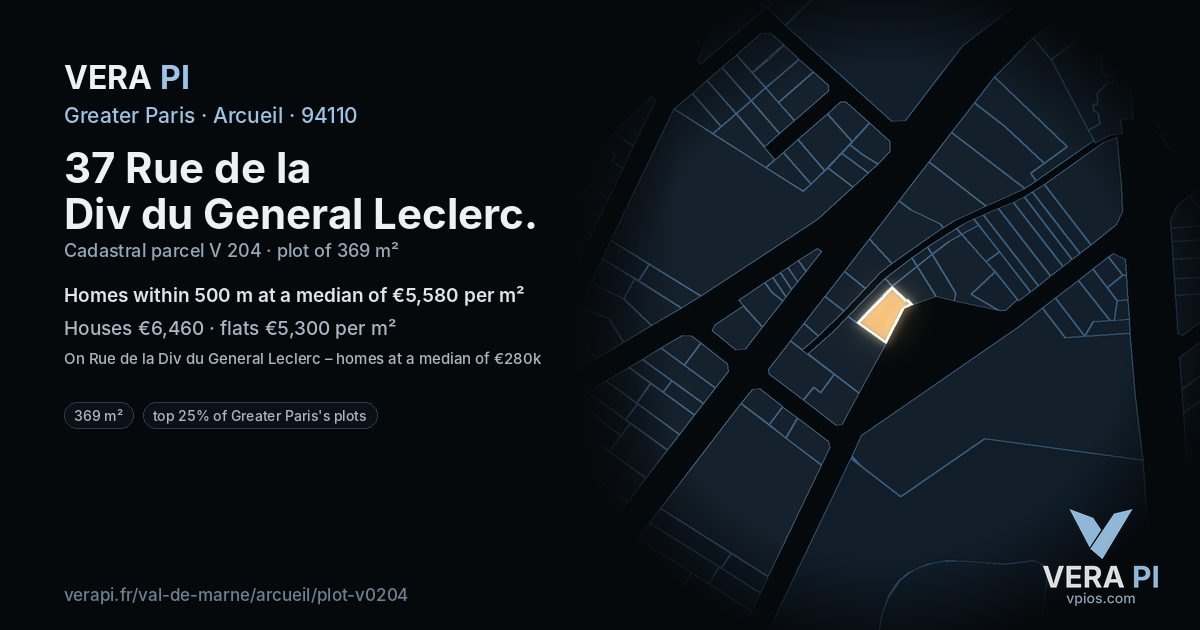 37 Rue de la Div du General Leclerc, Arcueil at night – the plot lit, the parcels around coloured by the prices near them