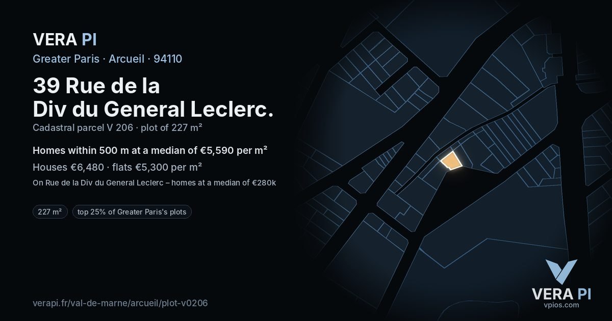 39 Rue de la Div du General Leclerc, Arcueil at night – the plot lit, the parcels around coloured by the prices near them