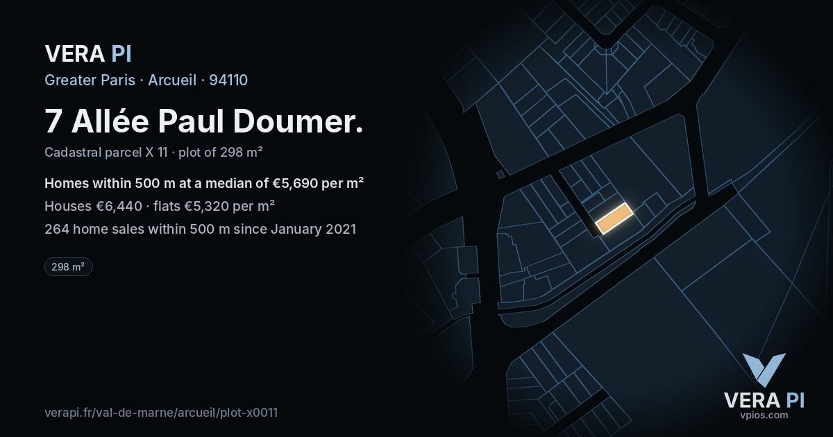 7 Allée Paul Doumer, Arcueil at night – the plot lit, the parcels around coloured by the prices near them