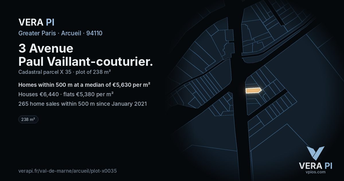 3 Avenue Paul Vaillant-couturier, Arcueil at night – the plot lit, the parcels around coloured by the prices near them