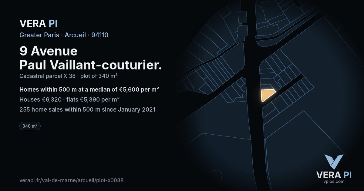 9 Avenue Paul Vaillant-couturier, Arcueil at night – the plot lit, the parcels around coloured by the prices near them