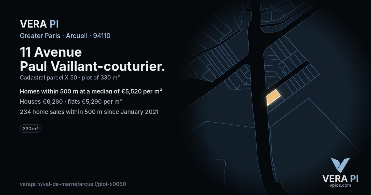 11 Avenue Paul Vaillant-couturier, Arcueil at night – the plot lit, the parcels around coloured by the prices near them