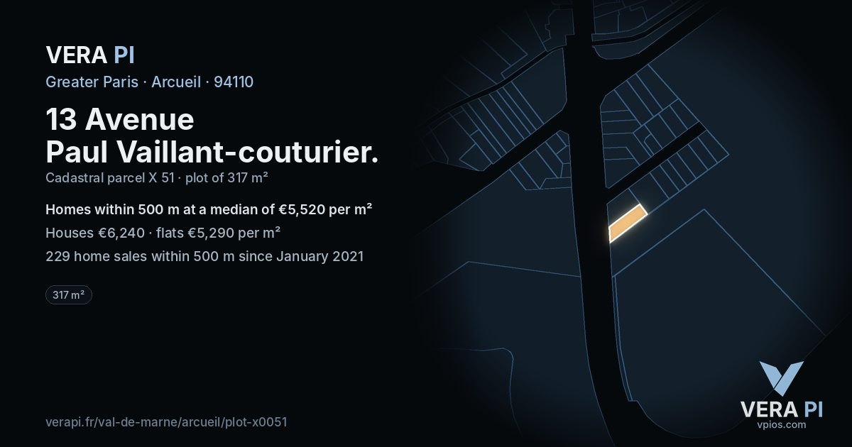 13 Avenue Paul Vaillant-couturier, Arcueil at night – the plot lit, the parcels around coloured by the prices near them