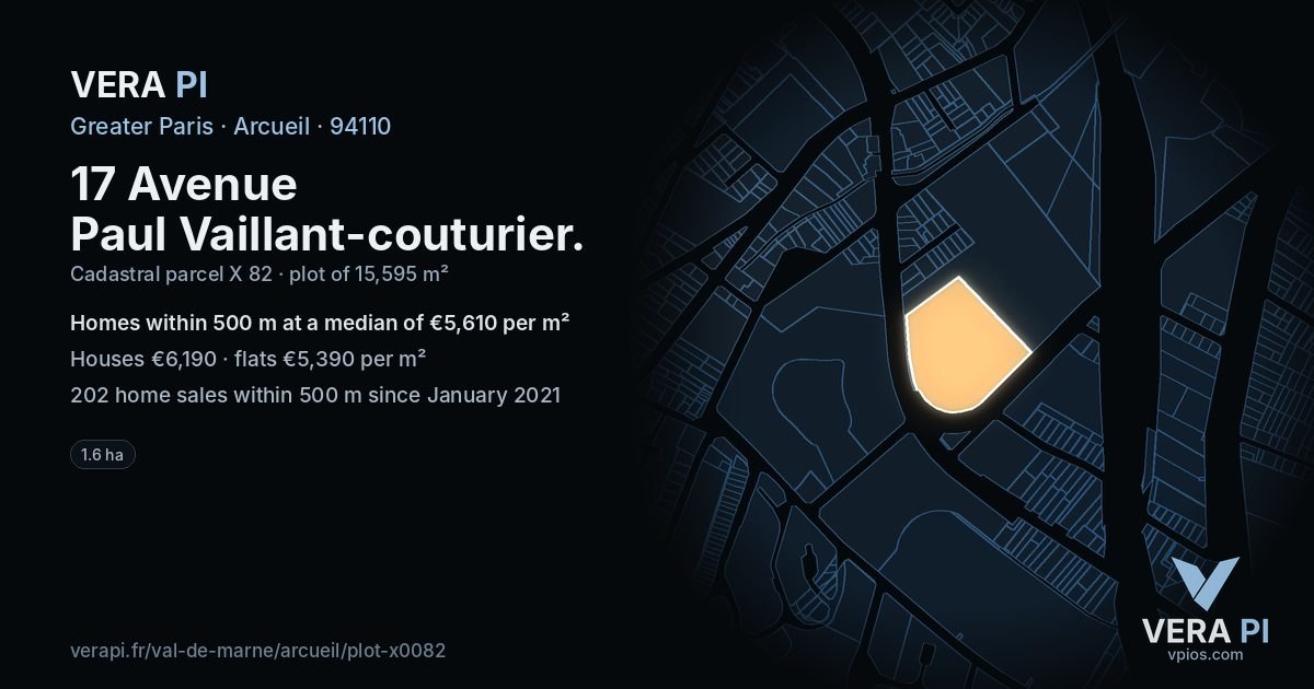 17 Avenue Paul Vaillant-couturier, Arcueil at night – the plot lit, the parcels around coloured by the prices near them