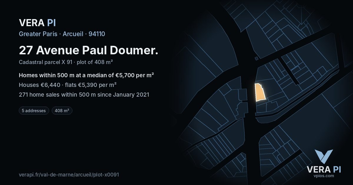 27 Avenue Paul Doumer, Arcueil at night – the plot lit, the parcels around coloured by the prices near them