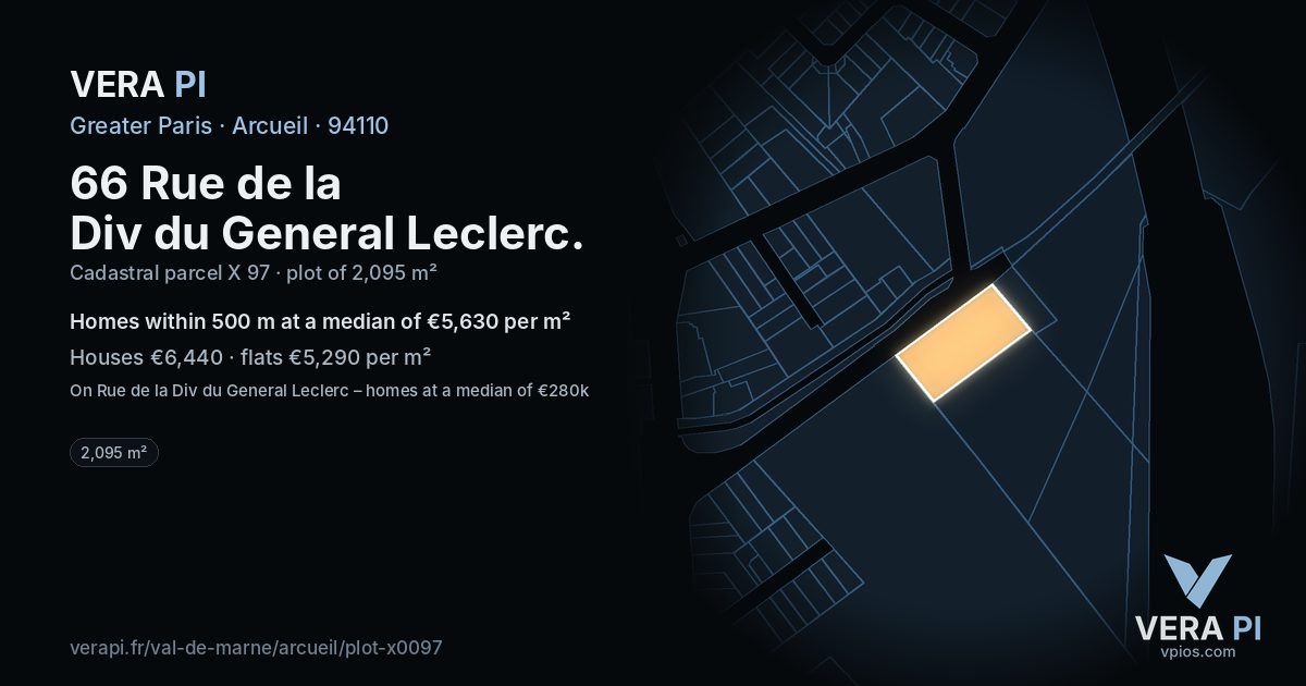 66 Rue de la Div du General Leclerc, Arcueil at night – the plot lit, the parcels around coloured by the prices near them