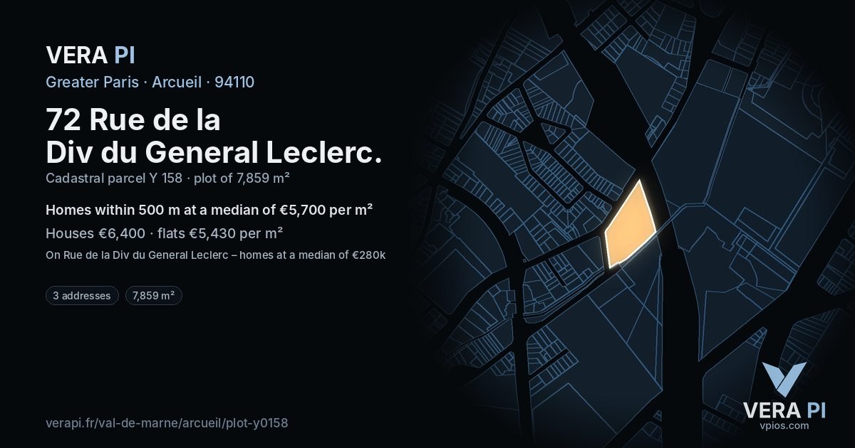 72 Rue de la Div du General Leclerc, Arcueil at night – the plot lit, the parcels around coloured by the prices near them