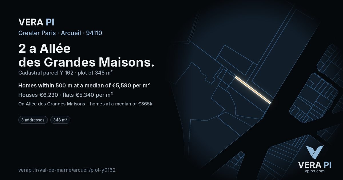 2 a Allée des Grandes Maisons, Arcueil at night – the plot lit, the parcels around coloured by the prices near them