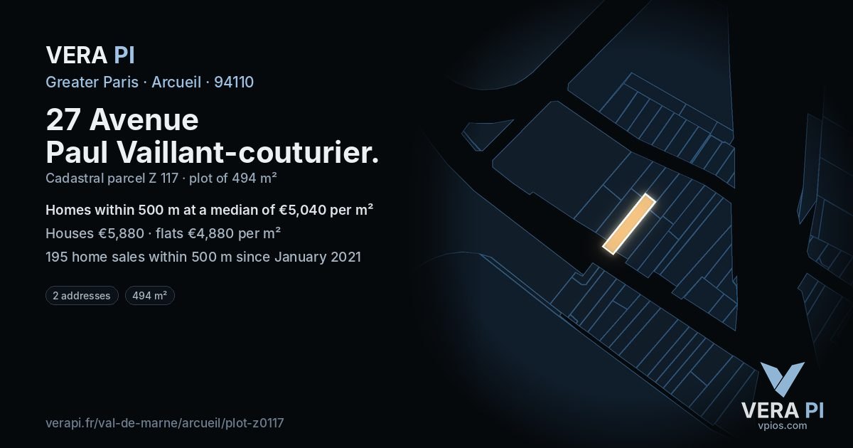 27 Avenue Paul Vaillant-couturier, Arcueil at night – the plot lit, the parcels around coloured by the prices near them
