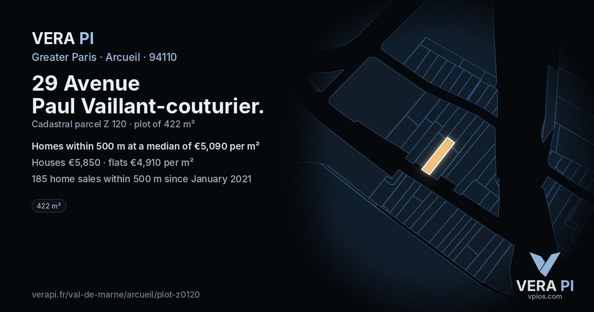 29 Avenue Paul Vaillant-couturier, Arcueil at night – the plot lit, the parcels around coloured by the prices near them