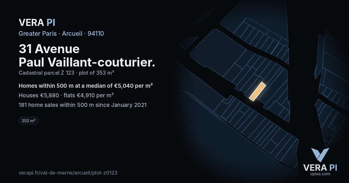 31 Avenue Paul Vaillant-couturier, Arcueil at night – the plot lit, the parcels around coloured by the prices near them