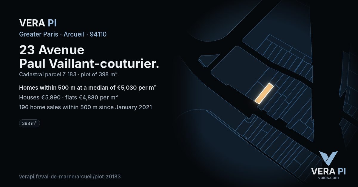 23 Avenue Paul Vaillant-couturier, Arcueil at night – the plot lit, the parcels around coloured by the prices near them