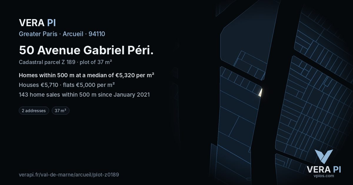 50 Avenue Gabriel Péri, Arcueil at night – the plot lit, the parcels around coloured by the prices near them