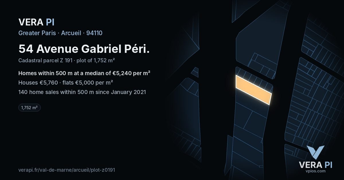 54 Avenue Gabriel Péri, Arcueil at night – the plot lit, the parcels around coloured by the prices near them