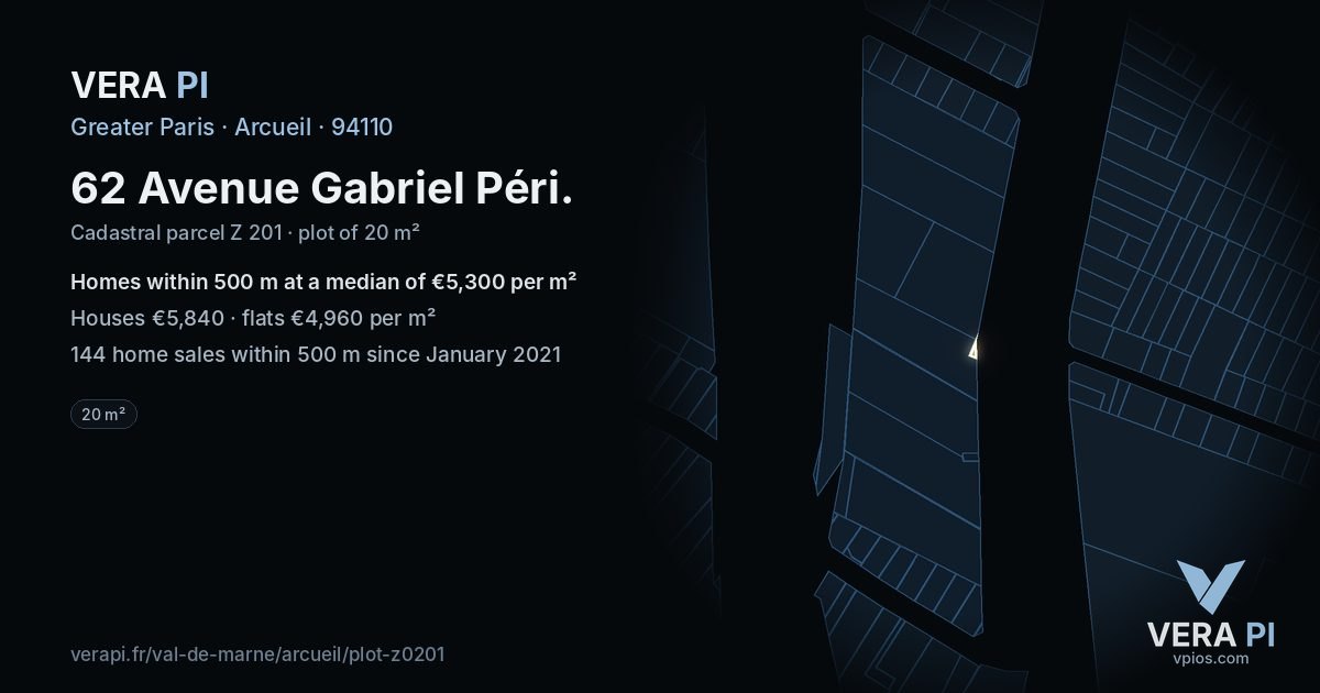 62 Avenue Gabriel Péri, Arcueil at night – the plot lit, the parcels around coloured by the prices near them