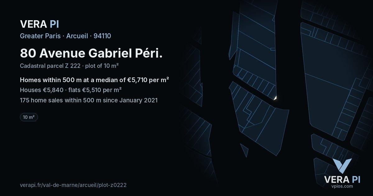 80 Avenue Gabriel Péri, Arcueil at night – the plot lit, the parcels around coloured by the prices near them